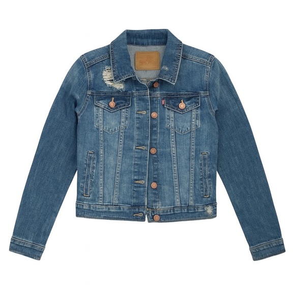 Levi's Other - Levi’s Girls Distressed Denim Cropped Jean Jacket Classic Blue Wash Size Medium